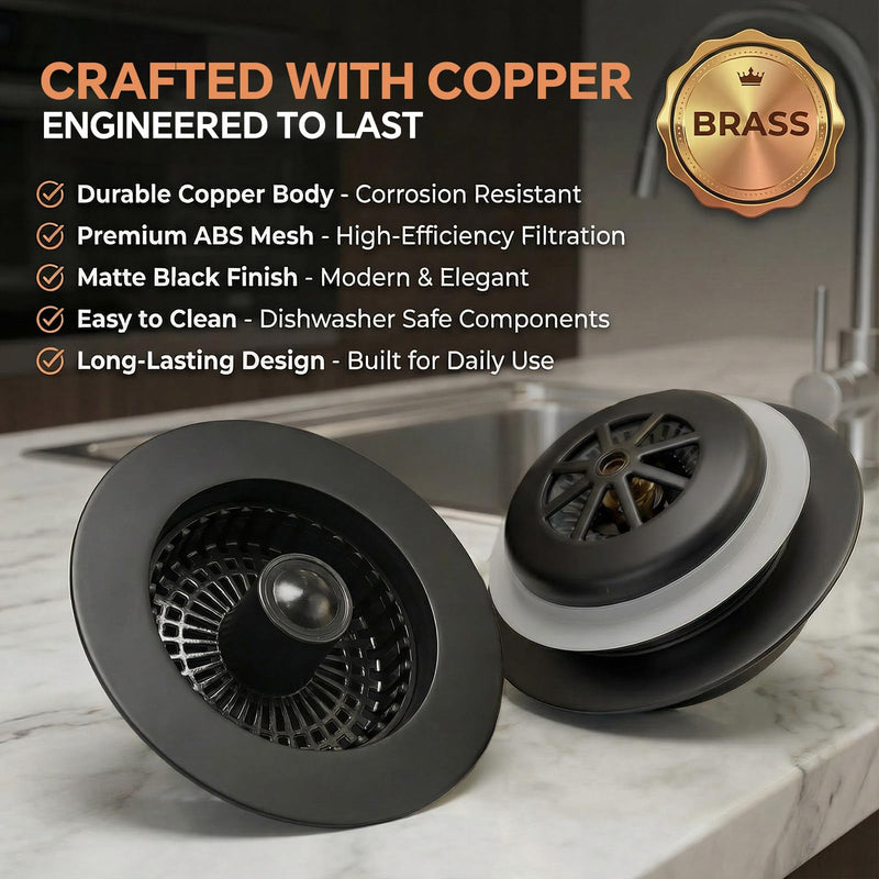 Kitchen Sink Stopper, 3 in 1 Pop Up Kitchen Sink Drain Strainer, with an Extra Basket Strainer, Sink Drain Stopper for US Standard 3-1/2 Inch, Brass Material Electroplate (Black 2pcs) Black 2pcs