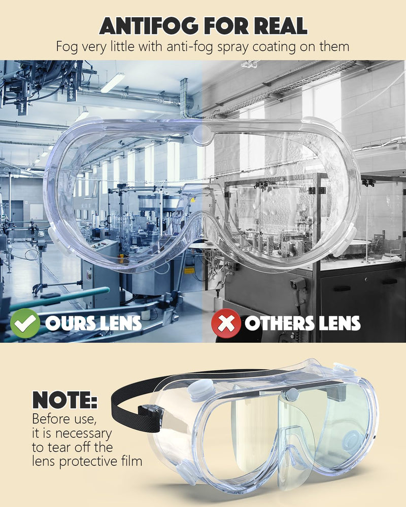 Qbily Anti-fog Safety Goggles,Adjustable Lab Goggles，Lightweight Science Goggles Clear 10 Pcs