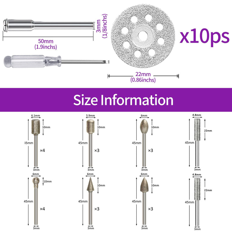 32-Piece Diamond Cutter Set 120 Grit Rotary Tool Accessories with Diamond Cutting Disc and 3 mm Shank Fit for Stone Glass Ceramic Carving, Grinding, Polishing, Engraving, Cutting 32PCS-120 Körnung