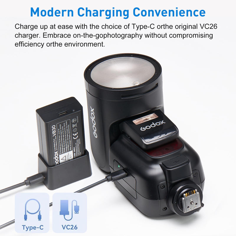 GODOX V100 V1 V1Pro Battery Replacement V30 Battery with Type-C Charge 7.2V/2980mAh for V100C V100N V100S V1Pro-C V1Pro-N V1Pro-S V1C V1N V1S Camera Flash (VB26 Upgrade)