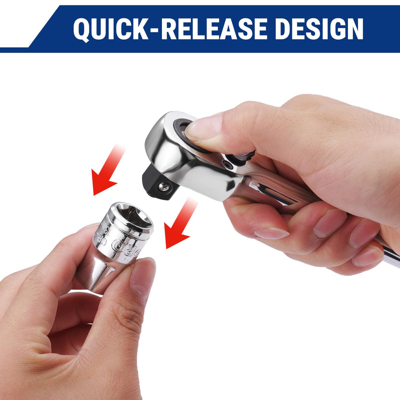 WORKPRO 3-Piece Low-Profile Drive Ratchet, 1/4", 3/8", 1/2" 90-Tooth Quick-Release Ratchet Wrench, Reversible, 4° Swing, CR-MO Compact Drive Head, Full Polished, Gifts for Men 3-Piece(1/4", 3/8", 1/2")
