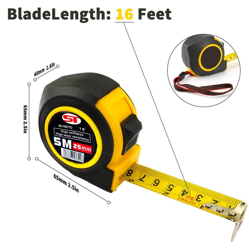 6 Pack Steel Measuring Tape, Tape Measure 16 ft, Measuring Tape Retractable, 16-Foot Basics Self-Locking Measurement Tape, Self Lock Auto Lock Tape Rule Imperial/Metric Tape Measure for Body 6 Pack