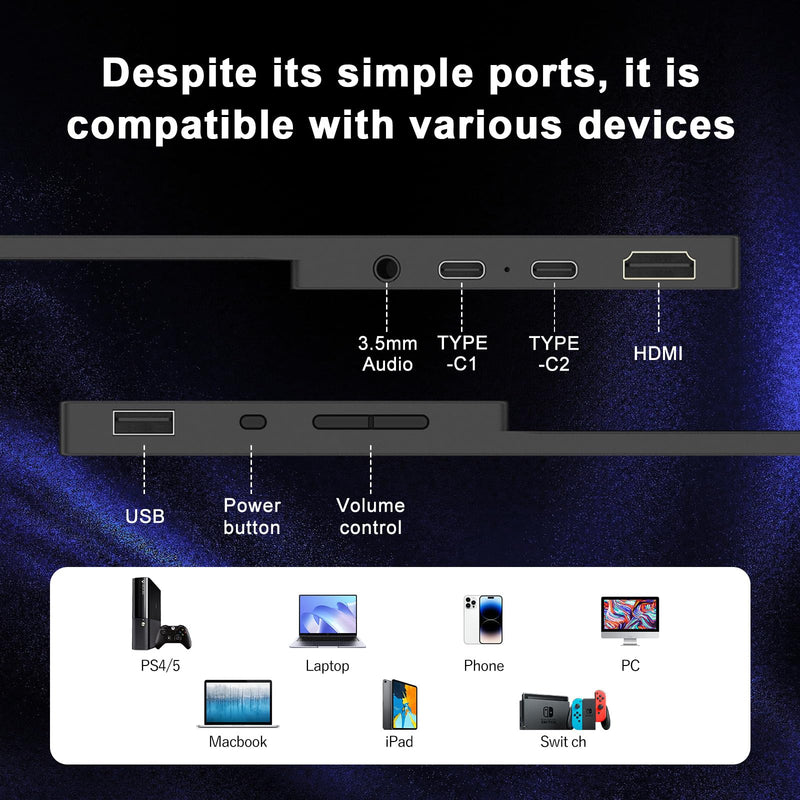 Portable Monitor for Laptop, 10.5" Screen Extender 1920x1280P IPS Travel Monitor 3:2, 500nits, 2000:1, w/45° Adjustable Stand, Standard HDMI USB-C Computer Display for Laptop PC Phone Mac PS4 Xbox 10.5" 1280P