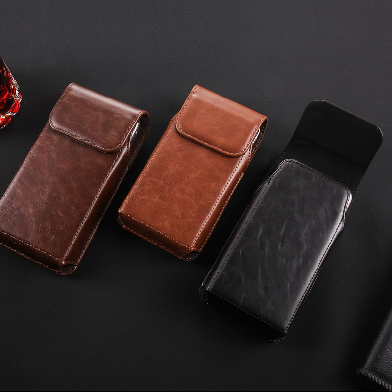 Miimall Leather Cell Phone Holster with Belt Clip, Phone Pouch for iPhone 15 Pro Max 15 Plus 14 Pro Max 13 Pro Max 12 Pro Max 11 Pro Max XS Max, Galaxy S24 Plus S23 Plus S22 Plus S21 Plus, Black-Large Large