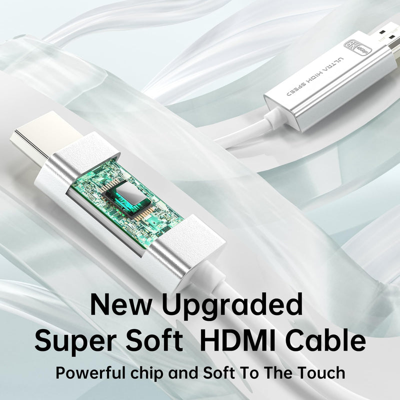 10K 8K Fiber Optic HDMI 2.1 Cable 16.5ft, HDMI Cable White Super Flexible 48Gbps, 8K60Hz & 4K120Hz, Support eARC, Dolby, HDCP 2.2&2.3, HDR 10, Compatible with Blu-ray Roku LG PS5 PS4 Xbox 16.4FT
