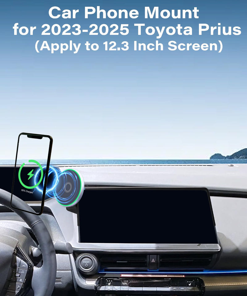 Car Phone Holder for 2023 2024 2025 Toyota Prius Accessories 15W Fast Wireless Charger Screen Fixed Clip Cell Phone Mount Hands-Free 360 Degree Rotation (12.3 Inch)