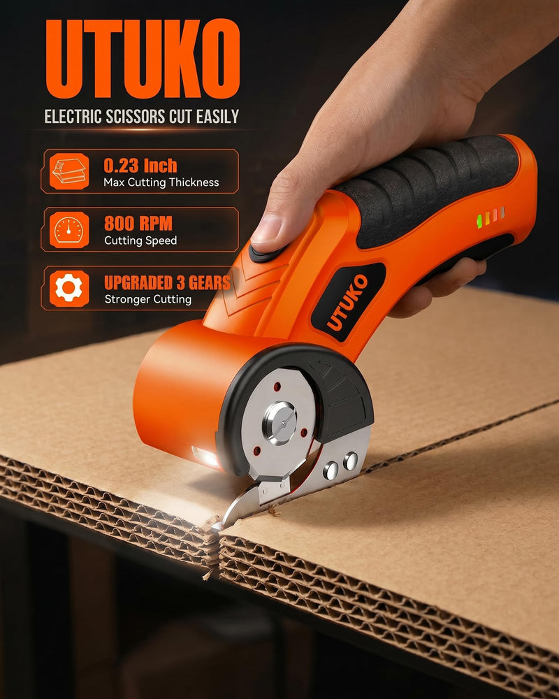Electric Cardboard Cutter – Upgraded High-Power 800RPM Brushless Motor, 3500mAh Cordless Rechargeable Electric Scissors, Heavy Duty Box Cutter for Cardboard, Carton