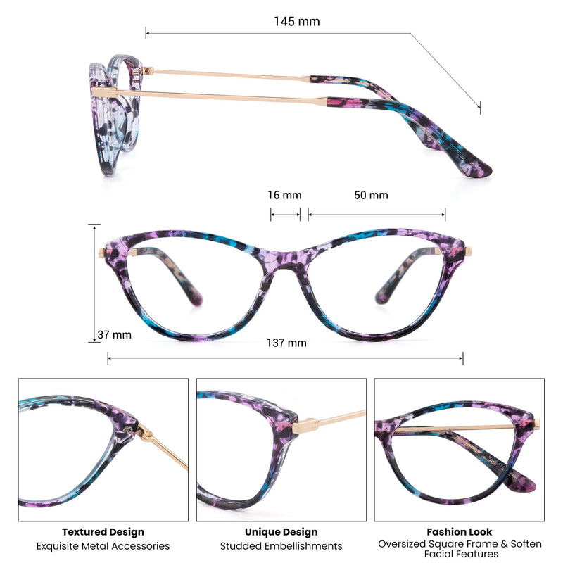 GUDVUE Blue Light Glasses, Rectangle Eyeglasses, Computer Glasses for women/men, Anti Glare/UV400/Eye Strain, Cat Eye Purple Floral