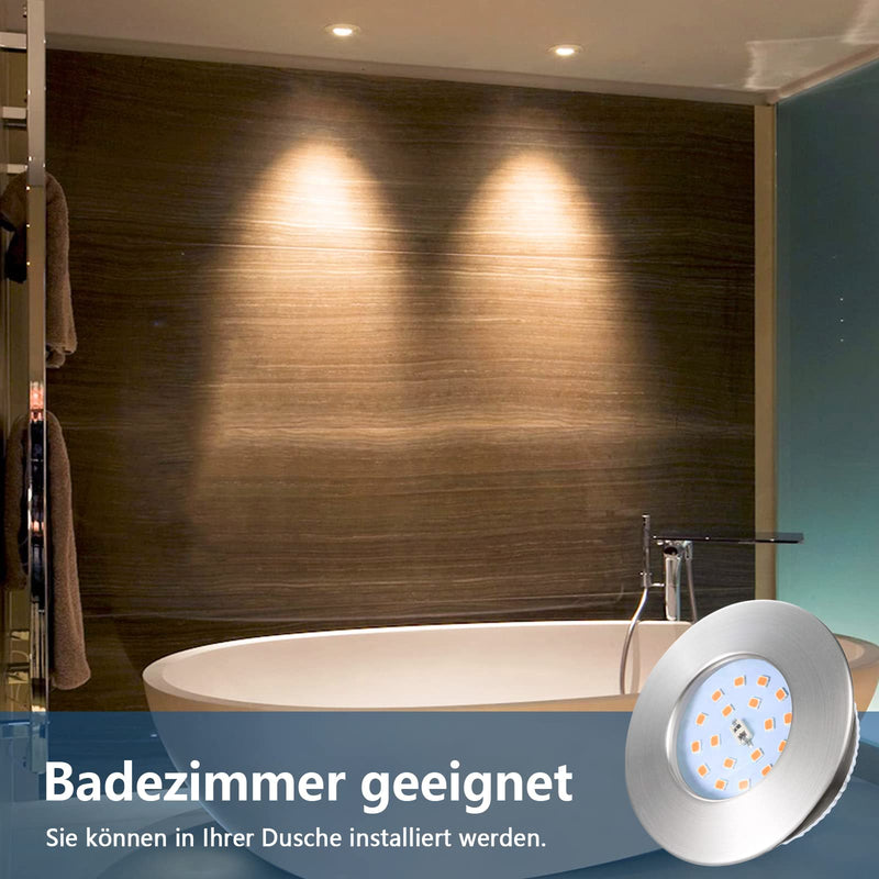 Allesgute LED recessed spotlight ultra flat 230V 5W IP44 spot set warm white 500lm recessed lights mini round matt nickel slim 30mm bathroom ceiling spot recessed spot for hole diameter 68mm - set of 6 warm white matt nickel set