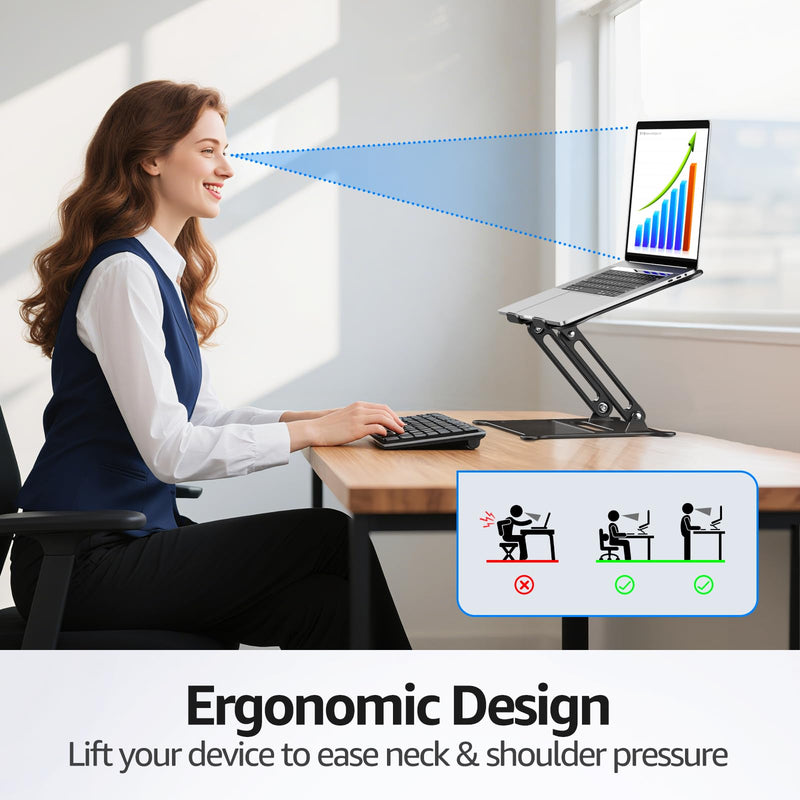 Urmust Laptop Notebook Stand Holder Adjustable Laptop Stand Portable Computer Riser Compatible with MacBook Air Pro HP Dell XPS Lenovo All Laptops 10-15.6"(Black) A-Black
