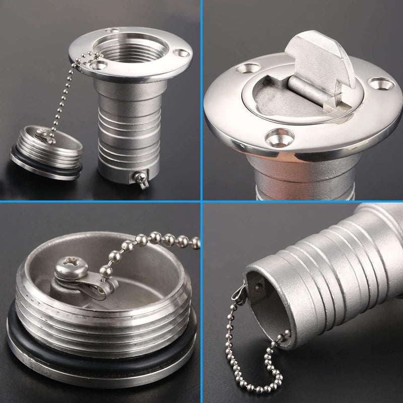 Boat Deck Fuel Filler, 1-1/2"(38mm) Steel Marine Gas Fill with Keyless Cap Hardware for Yacht Caravan RV Trucks Tractors and Trailer Fuel/Gas/Water/Waste Tanks
