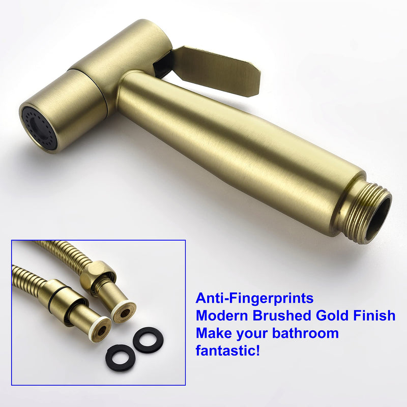 SHAMANDA Handheld Bidet Sprayer for Toilet, Stainless Steel Baby Cloth Diaper Sprayer Kit, Bathroom Toilet Bidet Attachment Set for Bathing Pets Feminine Hygiene, Brushed Gold BDS01-3 Cold Water Mode Only