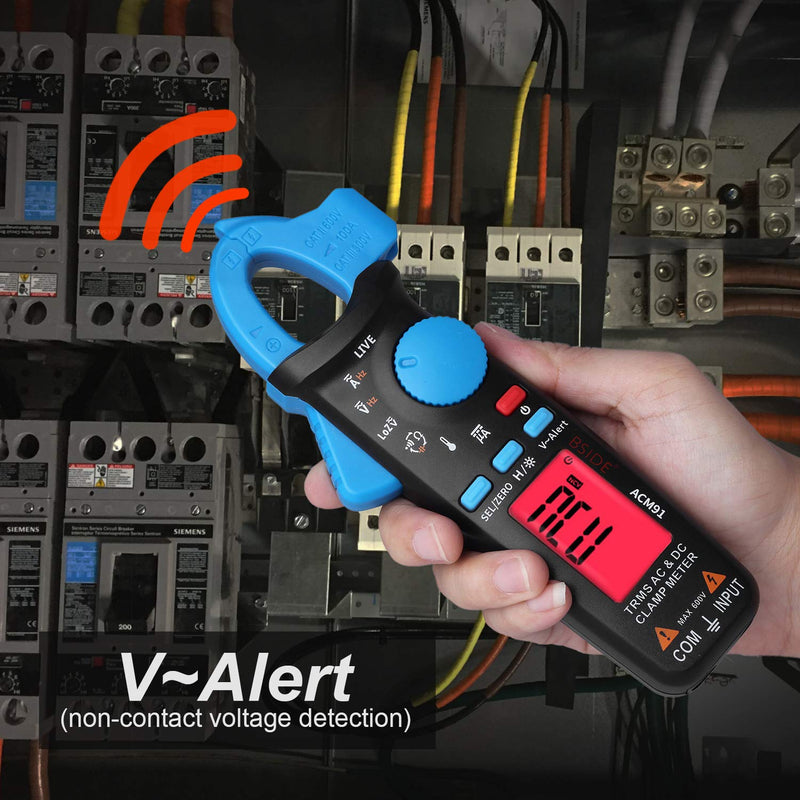 1mA DC Clamp Meter True RMS 6000 Counts Auto-Ranging Digital Multimeter Capacitance Temperature Ohm Live Check V-Alert Low Impedance Voltage Tester for HVAC Automotive ACM91