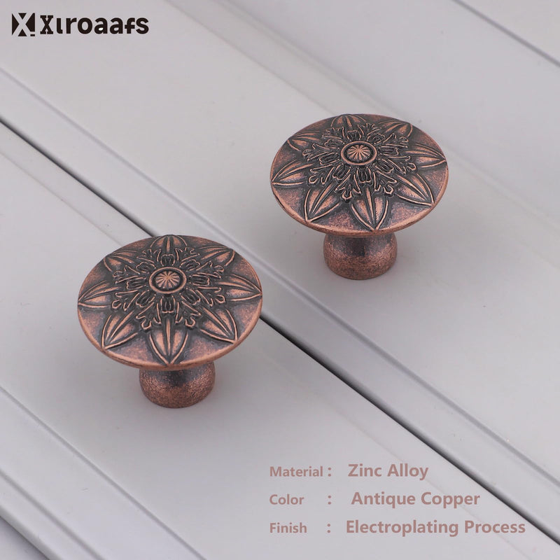 10 Pack Antique Copper Cabinet Knobs,1-2/5" Round Vintage Copper Knobs for Cabinets for Dresser Drawers,Kitchen Cabinet Drawer Knobs and Pulls Retro Copper 10