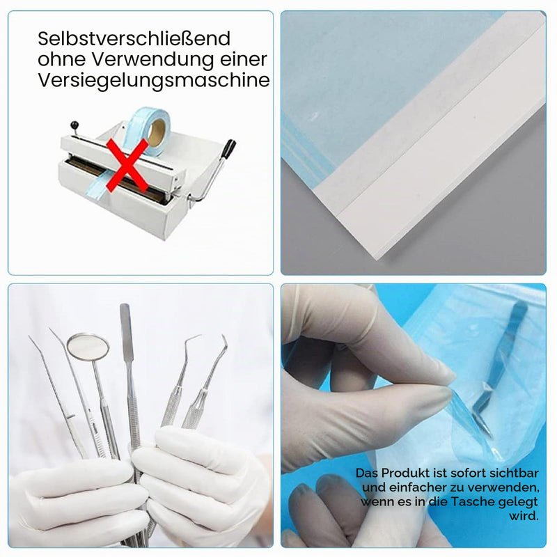Self-sealing sterilisation bags, pack of 100 sealed disposable sterilisation bags, sterilisation bags for cleaning tools, self-sealing disposable cleaning bags (57 x 130 mm)