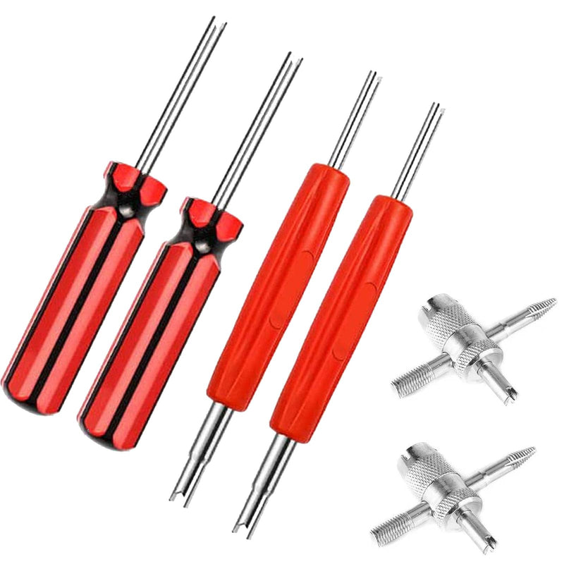 Tire Valve Stem Removal Tool Kit - 4-Way Valve Tool Single and Double Heads Valve Core Remover Tire Repair Stem Tool (6pcs) Tire Valve Stem Removal Tool Kit