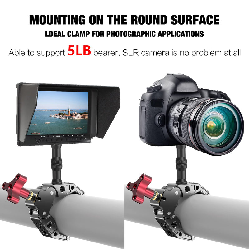 Super Clamp with 1/4&3/8 Standard Stud for Photo Video Studio, Photography Camera Crab Clamp for Cameras, Lighting,DSLR Camera Rig, LED Lights, Flash Light, LCD Field Monitor,Mic