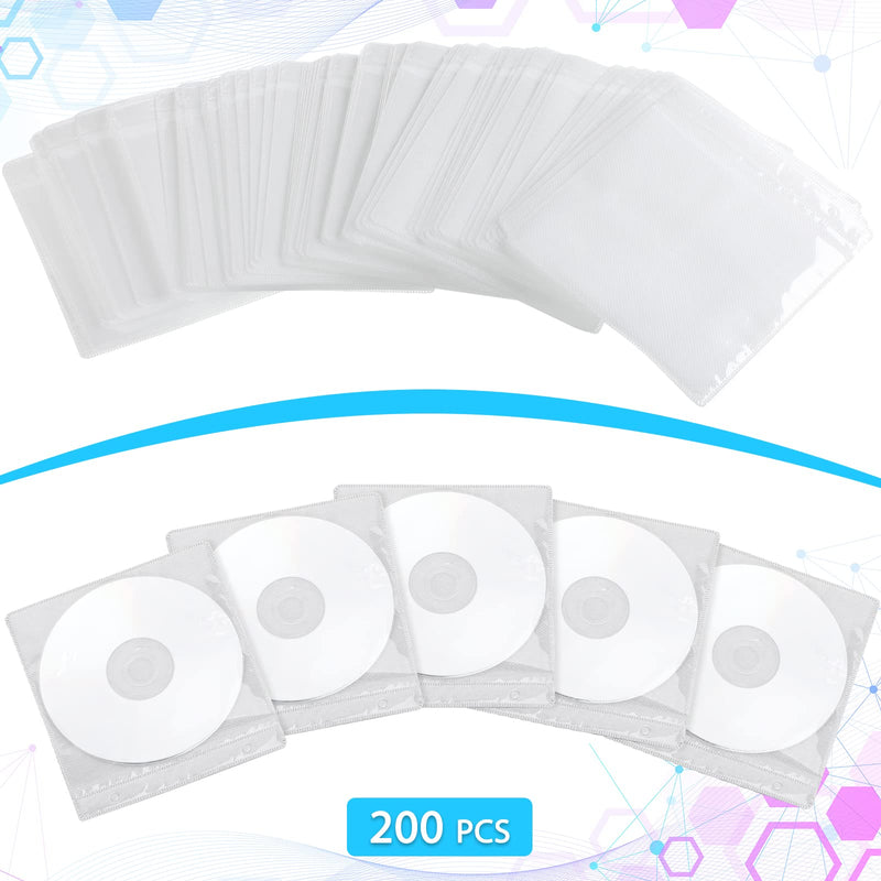 Harloon 200 Pieces CD DVD Sleeves Double Sided Refill Plastic Sleeve Disc Sleeves for Blank Storage Binders Disc Holder for Protection Replacement (White) White