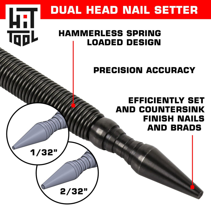 HIT Tool Pro Combo Kit 1/32" & 2/32" Nail Set & Door Pin Remover with Nylon Hammer (2 Tools) Nylon Faced Hammer