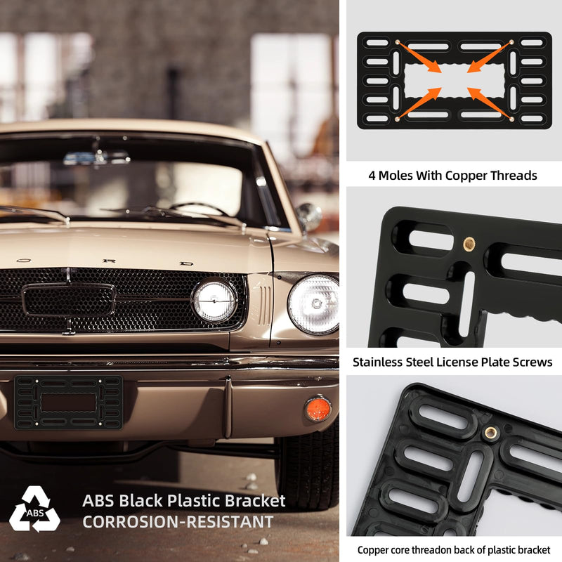 XCLPF Front License Plate Bracket. no Drill Front License Plate Bracket .Front License Plate mounting kit. Universal Bumper Car Frame Mount Adapter with Stainless Steel Screw Cap,Cable Ties Universal Black license plate bracket