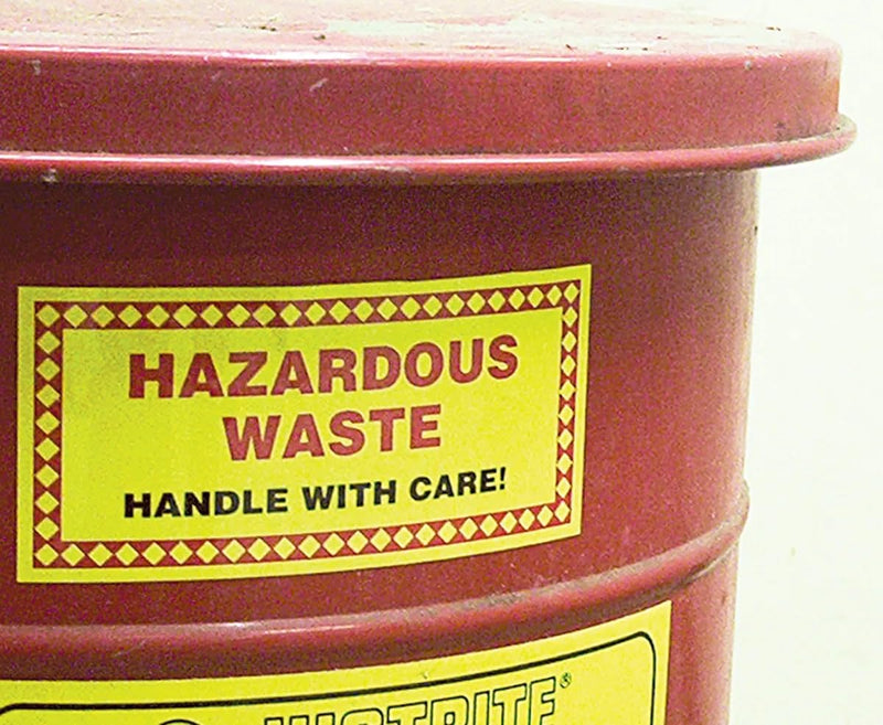 Accuform (California) Hazardous Waste Label Adhesive-Poly Vinyl,Hazardous Waste - State and Federal Law PROHIBITS Improper Disposal...Handle with Care, 6"x6", Red/Black/Yellow (Pack 25), MHZWCAEVP Pack of 25