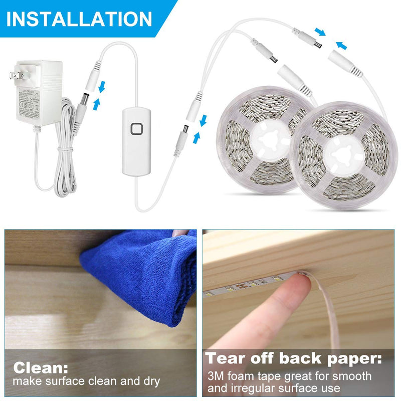 MYPLUS Under Cabinet Lighting Kit, 32.8 Ft Dimmable Led Strip Lights with 600 LEDs,12V, Low Power Safety Adapter, Flexible Tape Light for Kitchen Cabinet,Bedroom,Counter,Shelf (Warm White-3000k) Warm White/3000K 32.8FT/10M