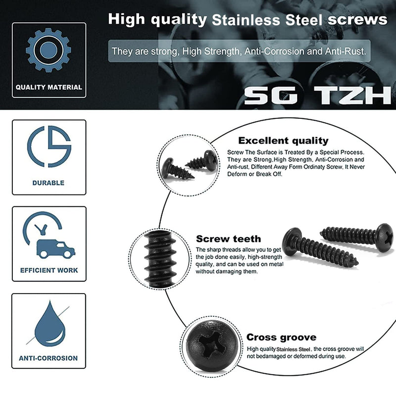 #10 x 4 Wood Screw 100Pcs 18-8 (304) Stainless Steel Pan Head Fast Self Tapping Drywall Screws Black Oxide by SG TZH #10 x 4"