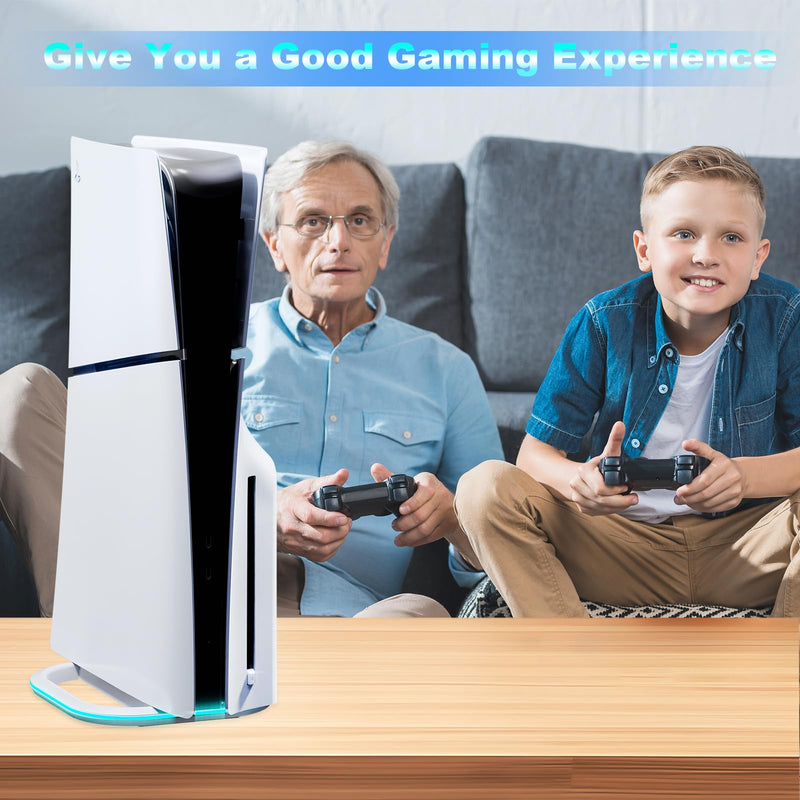 Vertical Stand for PS5/PS5 Slim Consoles, Playstation 5 Vertical Stand with 7 RGB Lights for PS5 Digital/PS5 Disc, PS5 Slim Digital/PS5 Slim Disc Console with Screw,White White
