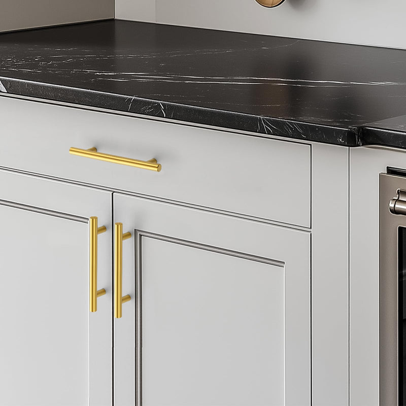 HOME EDIT Brushed Brass Cabinet Handles 4 Inch Hole Spacing, Stainless Steel Drawer Pulls for Cabinets, Kitchen, Bathroom, Dresser 15 Pack 4 Inch Hole Center