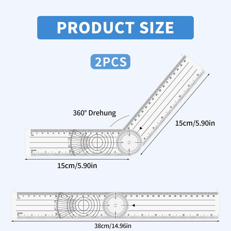 Protractor School Goniometer Physiotherapy, Protractor School, PVC Medical 360° Angle Transparent Joint Knife, Spinal Ruler Angle Ruler for Home Work, Sports Therapy, Doctors, Students, Pack of 2