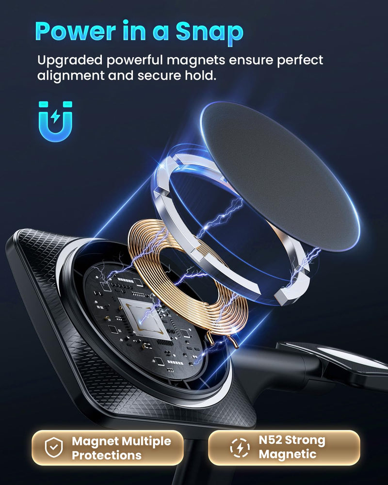 Wireless Charging Station for iPhone Mag-Safe: JoyGeek 3-in-1 Foldable Charger Phone Stand Charge for iPhone 16/15/14/13/12 Pro/Max/Plus - for AirPods - for Apple Watch 2-10/Ultra Carbon Black