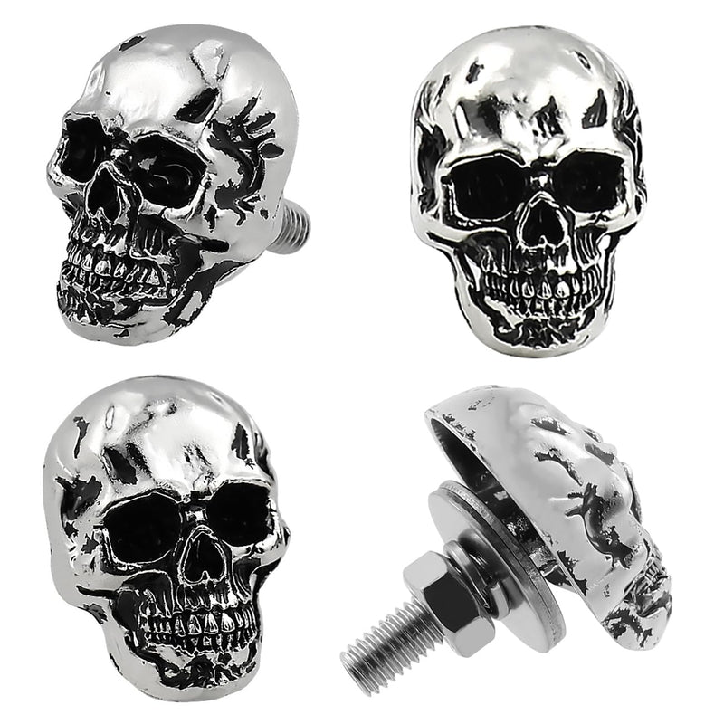 Skull License Plate Screw Fasteners Decorative Cool Funny License Plate Bolts License Plate Frame Kit 4 Pcs Aluminum Alloy Universal Fit Most Cars Truck Motorcycle Vehicle Silver