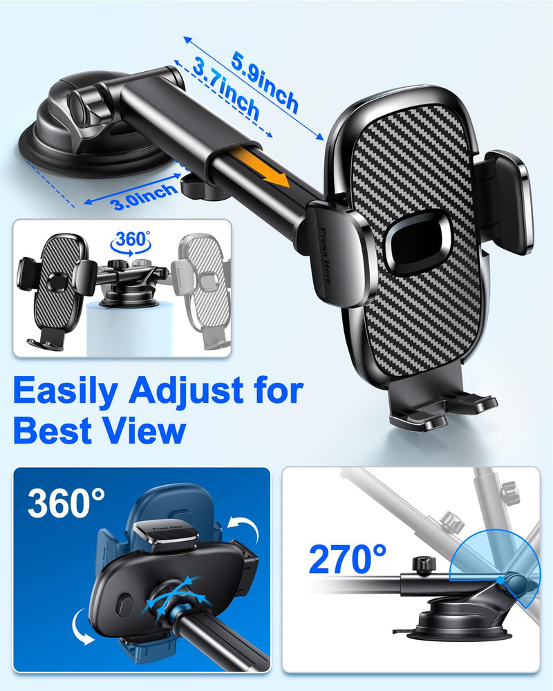 Car Phone Holder[Military-Grade 360°Suction Cup]Phone Holders for Your Car Universal Accessories Air Vent Dashboard Windshield Phone Mount Automotive Cradles Fit for iPhone Android Smartphone Car Phone Mount