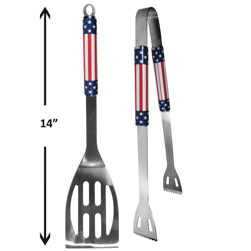 Siskiyou Stars and Stripes Steel BBQ Tool Set, 2 pc Spatula and Tongs