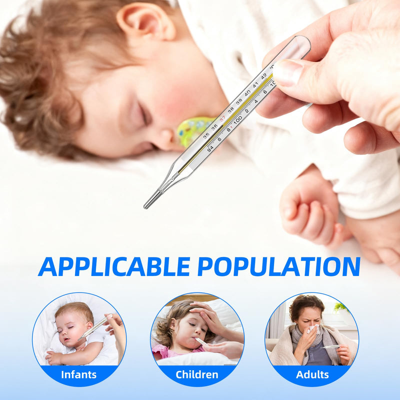 Glass Thermometer: Cuban Temperature Thermometer for Fever - Traditional Old Fashioned for Adults Kids ℃ & ℉ - 6Pack