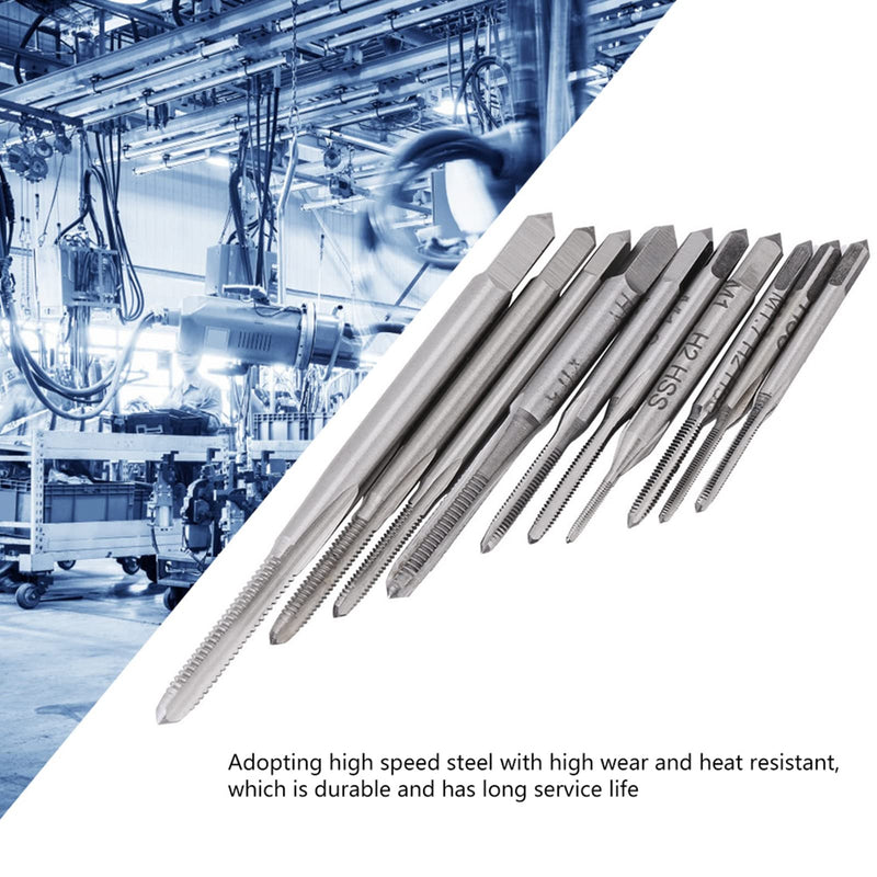 10 pieces tap set, thread cutting tool set, HSS metric straight pipe M1 M1.2 M1.4 M1.6 M1.7 M1.8 M2 M2.5 M3 M3.5 model making tap set