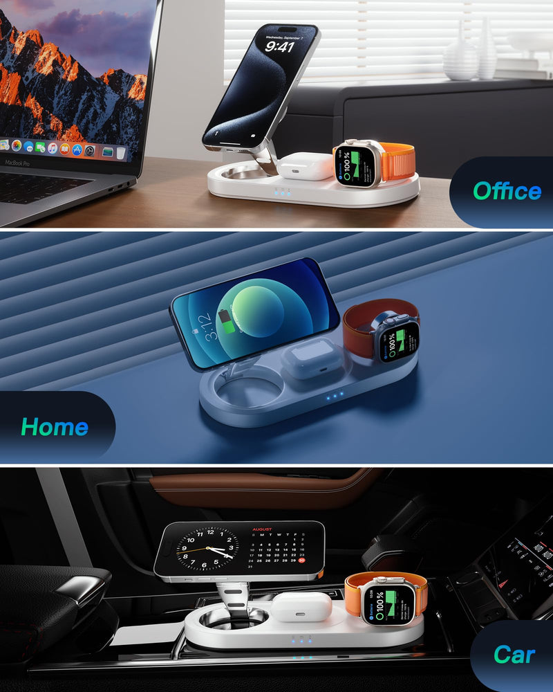 2024 Upgraded 3 in 1 Wireless Charger, Nano Magnetic iPhone Charging Station for Apple Devices, Fast Mag Safe Charging Pad for iPhone 15/14/13/12 Series & AirPods Pro & All Apple Watch Series, White