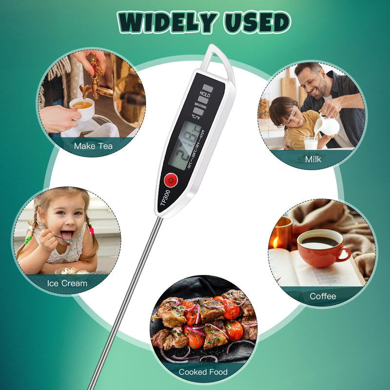 6 Set Waterproof Food Thermometer for Water, Liquid, Candle and Cooking Digital Meat Thermometer with Long Probe Instant Read for Kitchen BBQ Grill Candy (Black,White,Red) 6 Black, White, Red