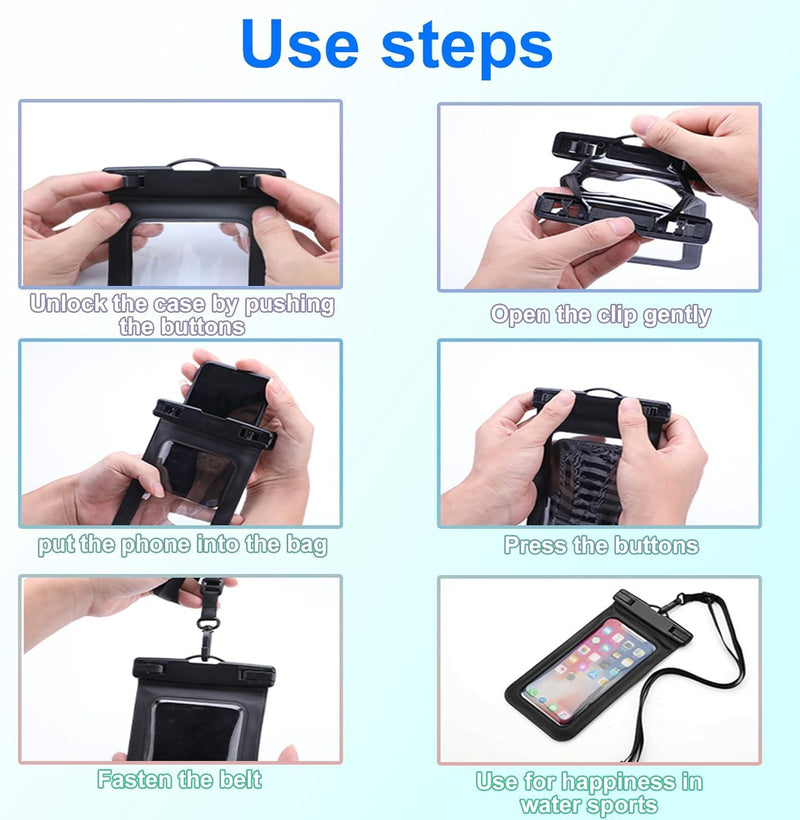 Waterproof Phone Pouch IPX8 Universal Waterproof Case Dry Bag Phone Protector for iPhone 15 14 13 12 11 Pro Max Plus XS XR X 8 Galaxy S23 S22 S21 S20 Pixel Up to 7.5"