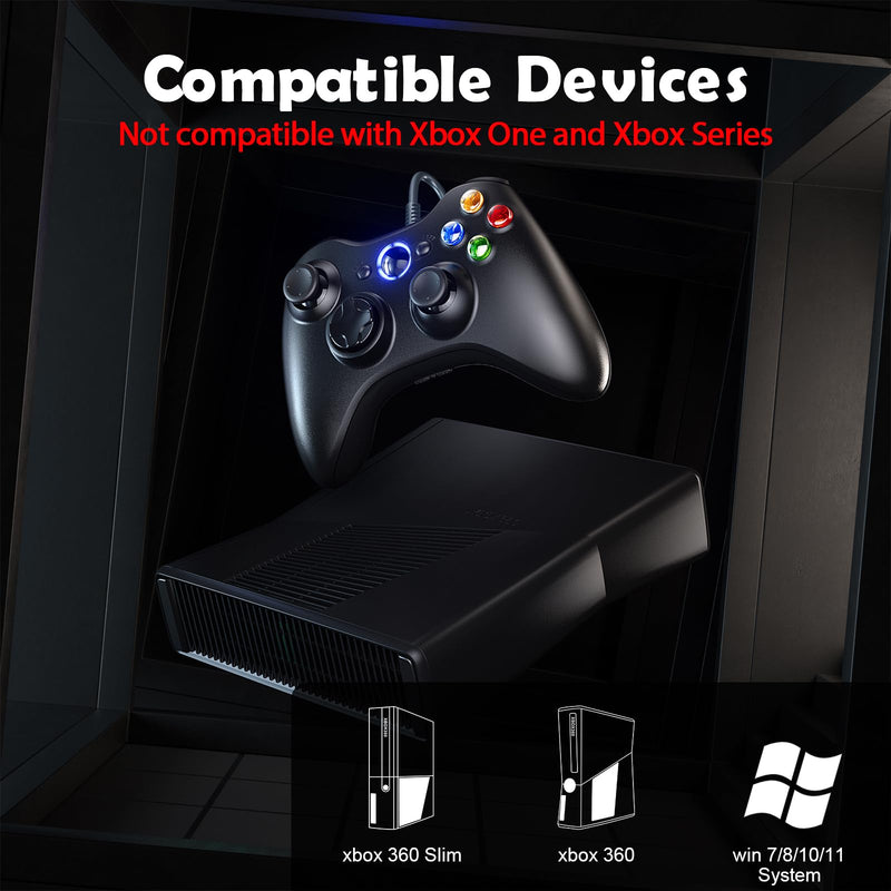 2 Pack Replacement for Xbox 360 Controller Wired, Upgraded Joystick Compatible with Xbox 360 & Slim/Windows 11/10/8/7 PC Controller, with Dual-Vibration 2.5mm Headphone Jack Voice Function Black