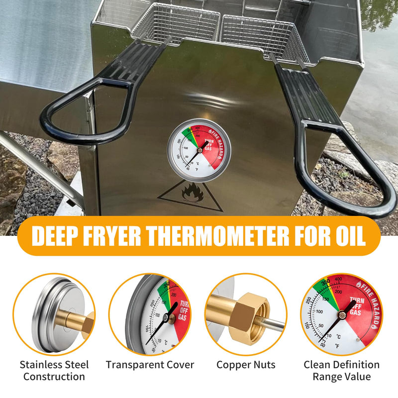 5070 Fryer Thermometer Replacement for Bayou Stainless Steel Tempered Dial, Fit for 9-gal 2.5-gal 4-gal Fryers, w/ 50˚- 400˚F Deep Fry Thermometer