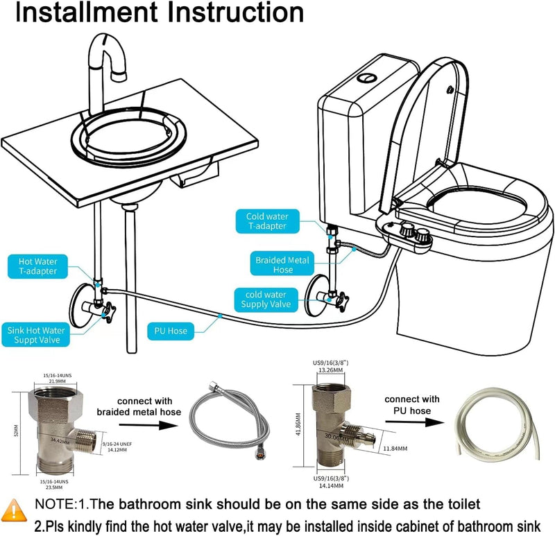 GLIGAM Bidet Attachment for Toilet Warm Water,Hot and Cold Bidet Attachment,Ultra-Slim Non-Electric Bidet Attachment for Frontal/Rear Wash, with Pressure & Angle Controls,Easy to install Black