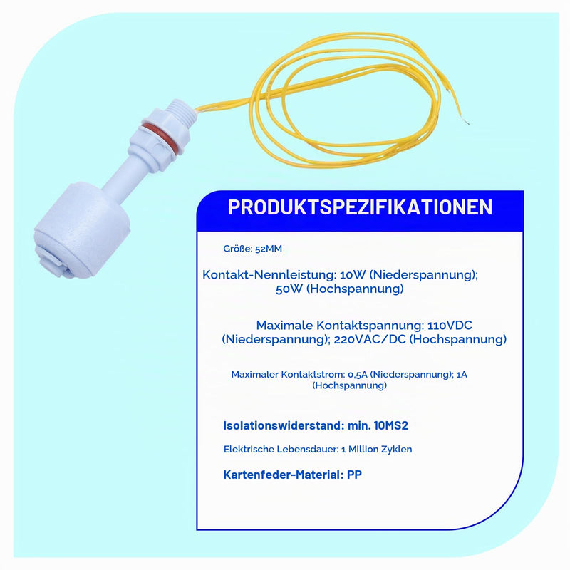PP Float Switch Set of 4 - High Quality Float Switch with Level Sensors and Level Switch, Compact Liquid Sensor for Water Tank, Aquarium, Rain Barrel, Pump, Compatible with Swimming Water