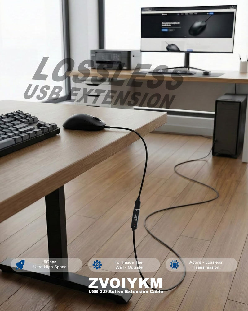 USB 3.0 Active Extension Cable, 50FT (15M) with Signal Booster - 5Gbps High Speed Data Transfer Male to Female Repeater Cord, in-Wall Compatible for VR Headset, Printer, Hard Drive, Xbox, PC 50 ft
