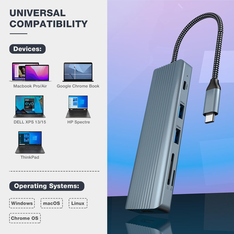 USB C Hub 9 in 1, Tymyp USB C Docking Station with 4K@30Hz HDMI, USB 3.0 x 3, USB C 3.0 Data, USB 2.0, 100W PD, SD/TF Card Reader, Compatible with Laptop and Other Type C Devices