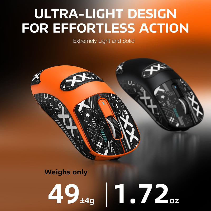 ATTACK SHARK X3 Wireless Gaming Mouse, 49g Triple Mode Ergonomic Computer Mouse, PAW3395 26K DPI Sensor, 200h Battery Life, Griptape, Programmable Buttons for PC/Laptop/Mac (Orange) Orange & Griptape