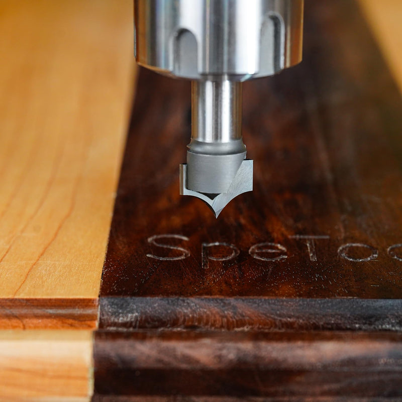 SpeTool 3/8" Radius Point Cutting Rounover Router Bits 1/2 Inch Shank 3/4" Cutting Diameter , 2 Flute Solide Carbide Tipped Round Over CNC Router Bit for Woodworking Engraving Tool R3/8-D1/2