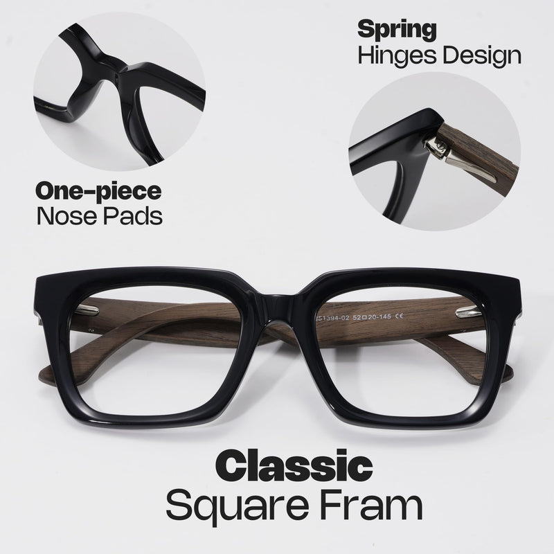Zeelool Square Blue Light Glasses for Men Non Prescription Eyeglasses Frames Fashion Eyewear Glasses with Spring Hinges Black Clear Lens