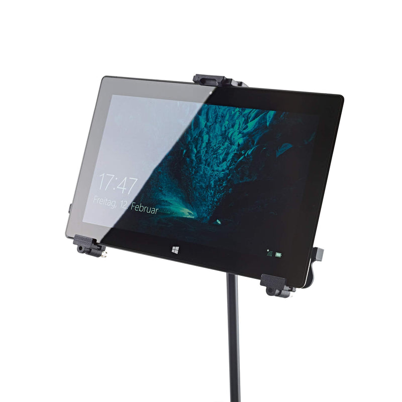 K&M - Konig & Meyer 19790.516.55 - Universal Tablet iPad Holder for Mic Stand - Switch Landscape to Portrait - Professional Grade for all Musicians - Studio or Remote Home Use - German Made - Black Standard Packaging