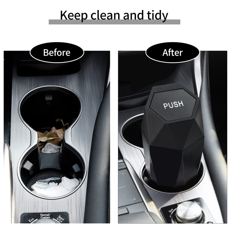 JUSTTOP Car Trash Can with Lid, Diamond Design Small Automatic Portable Trash Can, Easy to Clean, Used in Car Home Office (Black) Black 1